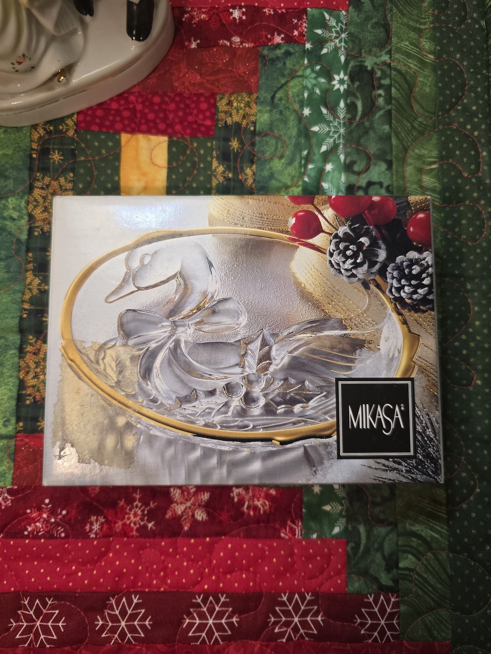 Vintage Mikasa Golden Goose Sweet Dish WX038 Gold Rim Holiday Candy Bowl Boxed